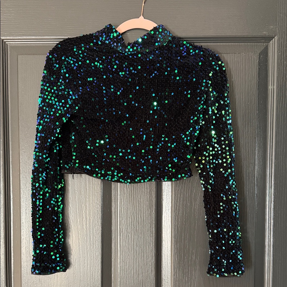 SHEIN Black and Green Sequin Crop Top